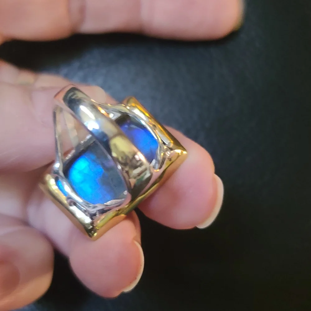SOLD! Laboradite 13k square pillow sterling & gold ring sz 8.5 - Picture 8 of 9